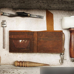 Handmade Brown Leather Mens Bifold Billfold Wallets Slim Small Wallet for Men