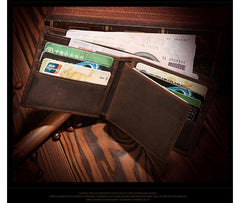 Handmade Brown Leather Mens Bifold Billfold Wallets With Coin Pocket Small Wallet for Men