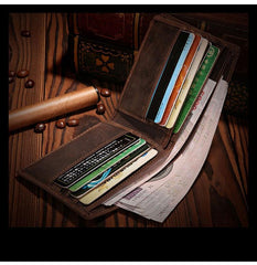 Handmade Brown Leather Mens Bifold Billfold Wallets With Coin Pocket Small Wallet for Men