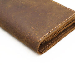 Handmade Brown Leather Mens Bifold Long Wallet Lots Cards Blue Travel Long Wallet for Men