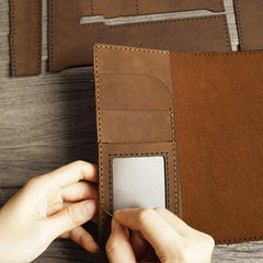 Handmade Brown Leather Mens Bifold Long Wallet Lots Cards Travel Long Wallet for Men