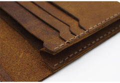 Handmade Brown Leather Mens Bifold Long Wallet Lots Cards Blue Travel Long Wallet for Men