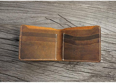 Handmade Brown Leather Mens Billfold Wallet Slim Brown Bifold Small Wallet for Men