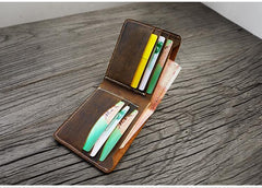 Handmade Brown Leather Mens Billfold Wallet Slim Brown Bifold Small Wallet for Men