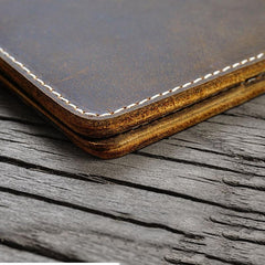 Handmade Brown Leather Mens Billfold Wallets Slim Brown Bifold Small Wallet for Men