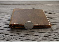 Handmade Brown Leather Mens Billfold Wallet Slim Brown Bifold Small Wallet for Men