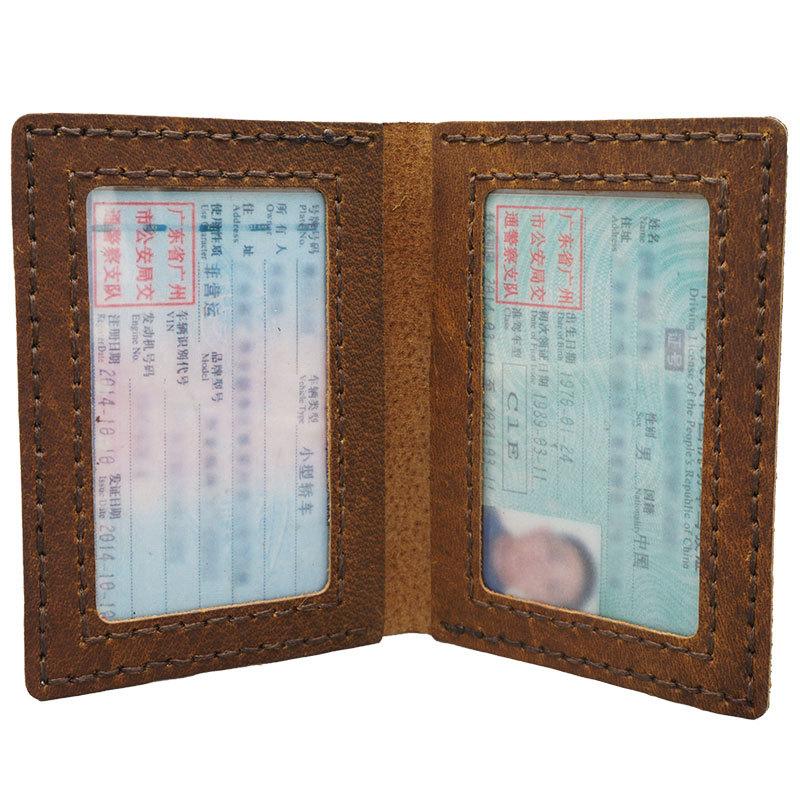 Handmade Brown Leather Mens Slim License Wallets Slim Bifold Card Wallet for Men