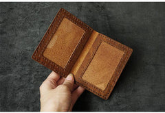 Handmade Brown Leather Mens Slim License Wallets Slim Bifold Card Wallet for Men