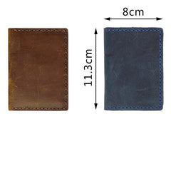 Handmade Blue Leather Mens Slim License Wallets Slim Bifold Card Wallet for Men