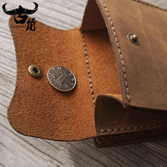 Handmade Green Leather Mens Trifold Billfold Wallet With Coin Pocket Brown Small Wallet for Men