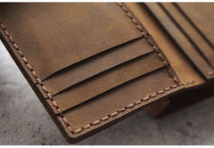 Handmade Green Leather Mens Trifold Billfold Wallet With Coin Pocket Brown Small Wallet for Men