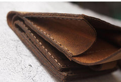 Handmade Coffee Leather Mens Trifold Billfold Wallet With Coin Pocket Brown Small Wallet for Men