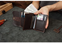 Handmade Blue Leather Mens Trifold Billfold Wallet With Coin Pocket Brown Small Wallet for Men