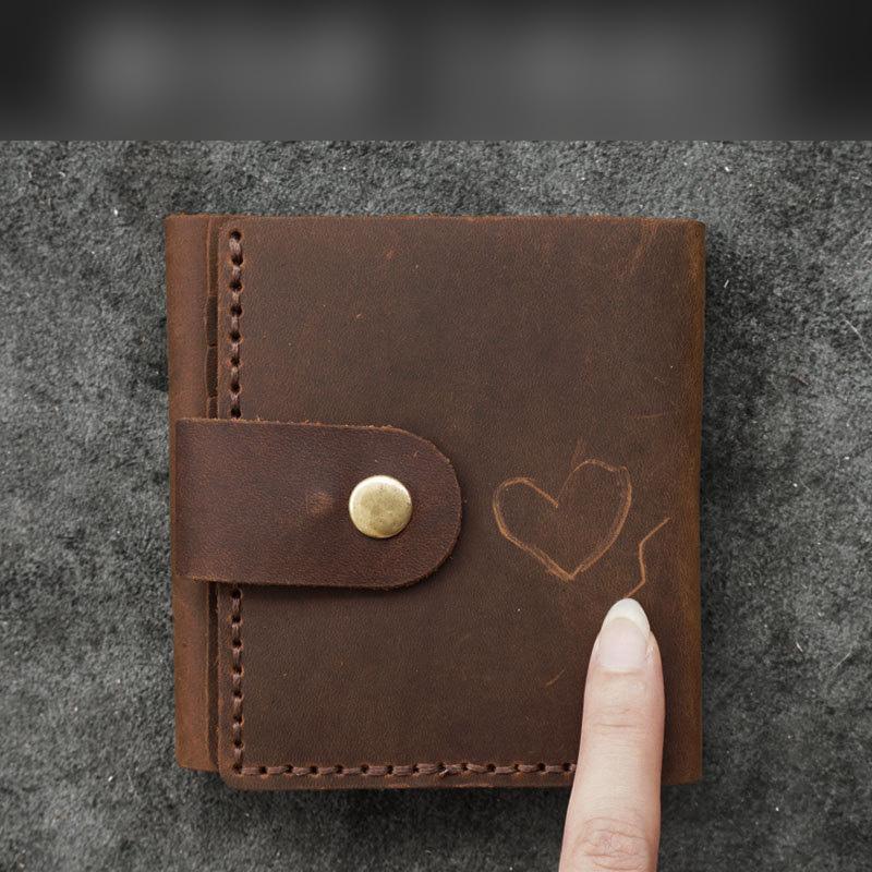 Handmade Coffee Leather Mens Trifold Billfold Wallet With Coin Pocket Brown Small Wallet for Men