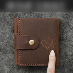 Handmade Coffee Leather Mens Trifold Billfold Wallet With Coin Pocket Brown Small Wallet for Men