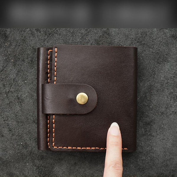 Handmade Coffee Leather Mens Trifold Billfold Wallet With Coin Pocket Brown Small Wallet for Men