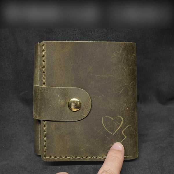 Handmade Green Leather Mens Trifold Billfold Wallet With Coin Pocket Brown Small Wallet for Men