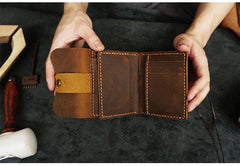 Handmade Green Leather Mens Trifold Billfold Wallet With Coin Pocket Brown Small Wallet for Men