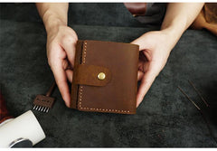 Handmade Blue Leather Mens Trifold Billfold Wallet With Coin Pocket Brown Small Wallet for Men