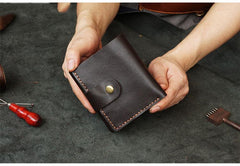 Handmade Coffee Leather Mens Trifold Billfold Wallet With Coin Pocket Brown Small Wallet for Men