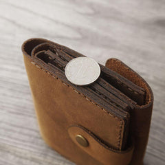 Handmade Coffee Leather Mens Trifold Billfold Wallet With Coin Pocket Brown Small Wallet for Men