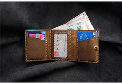 Handmade Brown Leather Mens Trifold Billfold Wallet With Front Pocket Wallet for Men