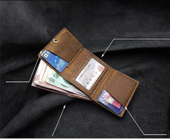 Handmade Brown Leather Mens Trifold Billfold Wallet With Front Pocket Wallet for Men