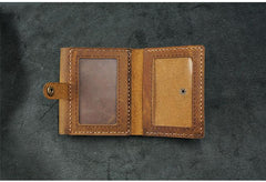 Handmade Leather Mens Trifold Billfold Wallets With License Slot Brown Small Wallet for Men