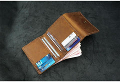 Handmade Brown Leather Mens Trifold Billfold Wallets With License Slot Small Wallet for Men