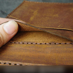 Handmade Leather Mens Trifold Billfold Wallets With License Slot Brown Small Wallet for Men