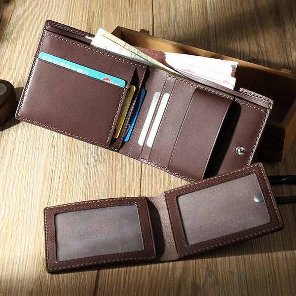 Handmade Coffee Leather Bifold Billfold Wallets Personalized Mens Bifold Wallet for Men