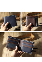 Handmade Blue Leather Billfold Wallet Personalized Mens Contrast Color Wallets for Men