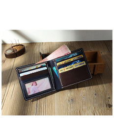 Handmade Coffee Leather Billfold Wallet Personalized Mens Contrast Color Wallets for Men