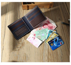 Handmade Coffee Leather Billfold Wallet Personalized Mens Contrast Color Wallets for Men