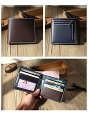 Handmade Blue Leather Billfold Wallets Personalized Mens Contrast Color Wallets for Men