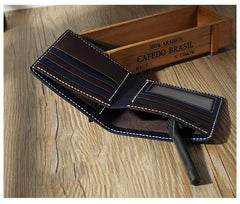 Handmade Coffee Leather Billfold Wallet Personalized Mens Contrast Color Wallets for Men