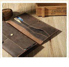 Handmade Coffee Leather Mens Bifold Long Wallets Personalized Black Checkbook Wallet for Men