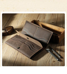 Handmade Coffee Leather Mens Bifold Long Wallets Personalized Black Checkbook Wallet for Men