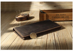 Handmade Black Leather Mens Bifold Long Wallets Personalized Black Checkbook Wallets for Men