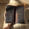 Handmade Black Leather Mens Bifold Long Wallets Personalized Black Checkbook Wallets for Men