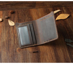 Handmade Black Leather Mens Billfold Wallet Personalize Black Bifold Small Wallets for Men