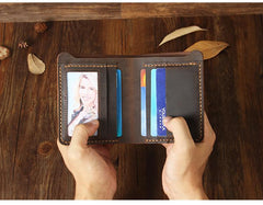 Handmade Tan Leather Mens Billfold Wallet Personalize Tan Bifold Small Wallets for Men