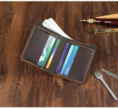 Handmade Black Leather Mens Billfold Wallet Personalize Black Bifold Small Wallets for Men