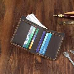 Handmade Coffee Leather Mens Billfold Wallet Personalize Coffee Bifold Small Wallets for Men