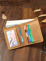 Handmade Coffee Leather Mens Billfold Wallets Personalize Coffee Bifold Small Wallets for Men