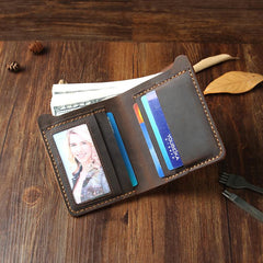 Handmade Coffee Leather Mens Billfold Wallet Personalize Coffee Bifold Small Wallets for Men