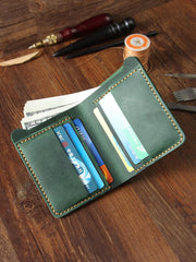 Handmade Black Leather Mens Billfold Wallet Personalize Black Bifold Small Wallets for Men