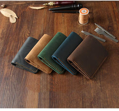 Handmade Black Leather Mens Billfold Wallet Personalize Black Bifold Small Wallets for Men