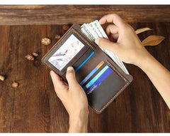 Handmade Black Leather Mens Billfold Wallet Personalize Black Bifold Small Wallets for Men