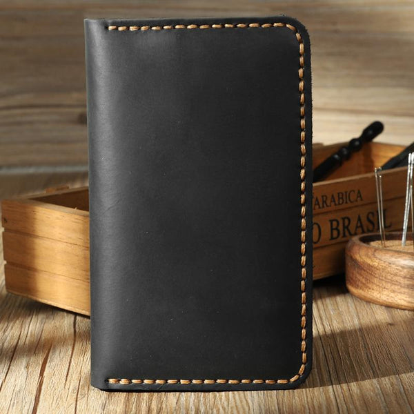 Handmade Black Leather Mens Card Holders Wallet Personalized Bifold Card Wallets for Men